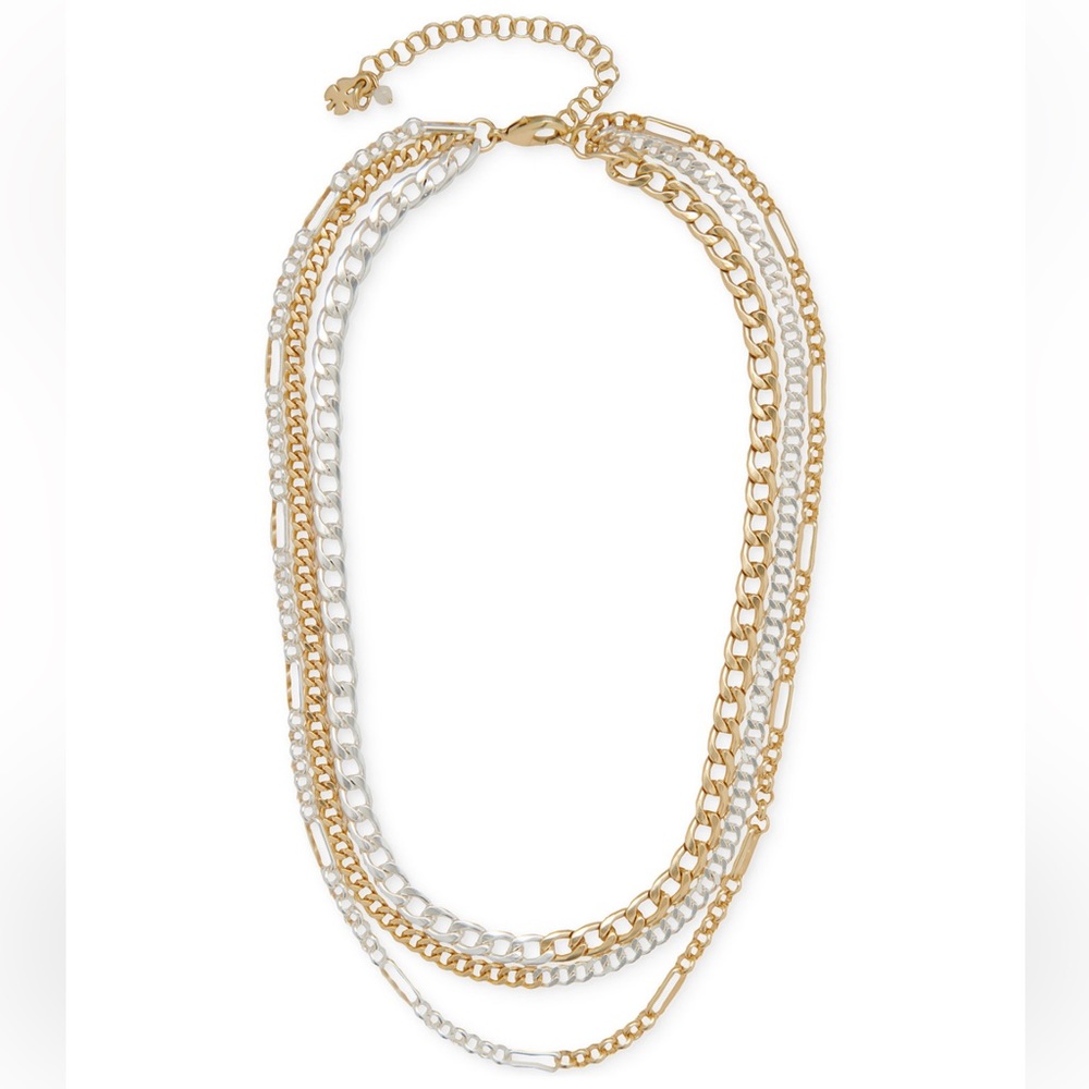 LUCKY BRAND Layered Necklace 2 Tone Frosted Gold Silver 18”+3” extender $49 NIB